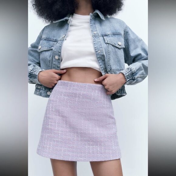 Zara Tweed Gingham Mini Skirt - Picture 1 of 11